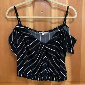 [Express] Striped Cold Shoulder Crop Top